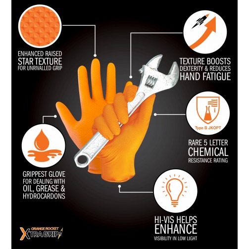 Orange Rocket Xtra Grip Nitrile Gloves